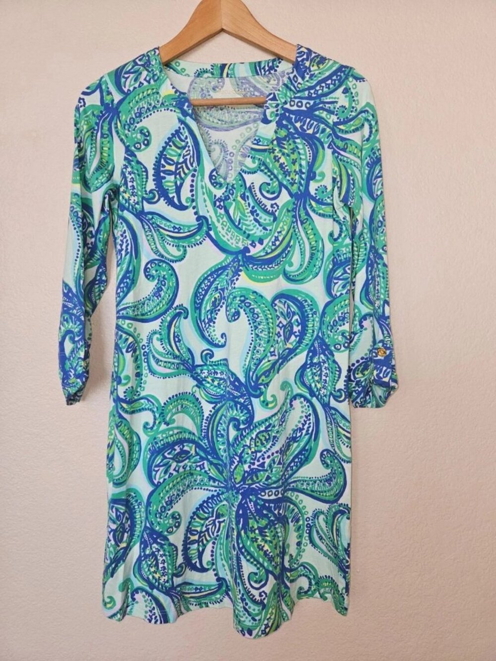 Lilly Pulitzer XS Rossmore T-Shirt Dress Keep It Current Poolside Blue 0093